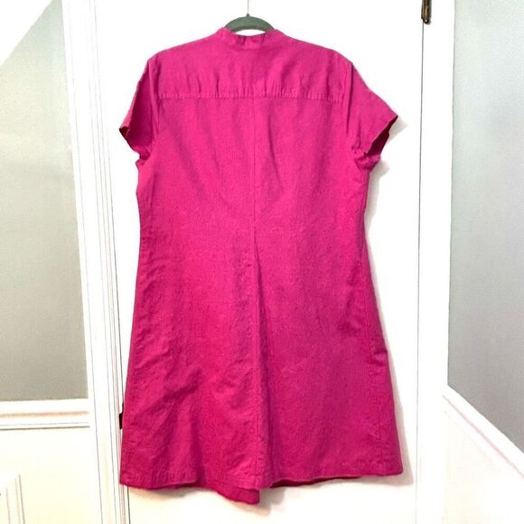 J. Jill XLP rose pink linen cotton button front cap sleeve dress EUC - Picture 4 of 9